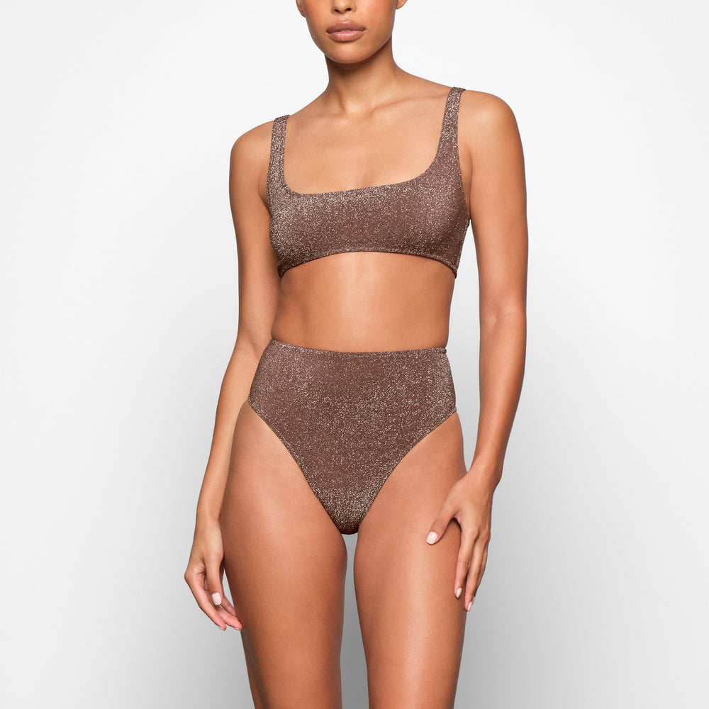 Skims GLITTER SWIM SCOOP BIKINI TOP Two Pieces Hnede | FKGI-32680