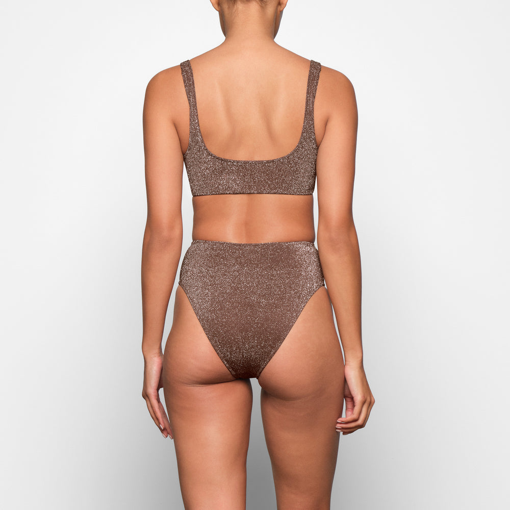 Skims GLITTER SWIM SCOOP BIKINI TOP Two Pieces Hnede | FKGI-32680