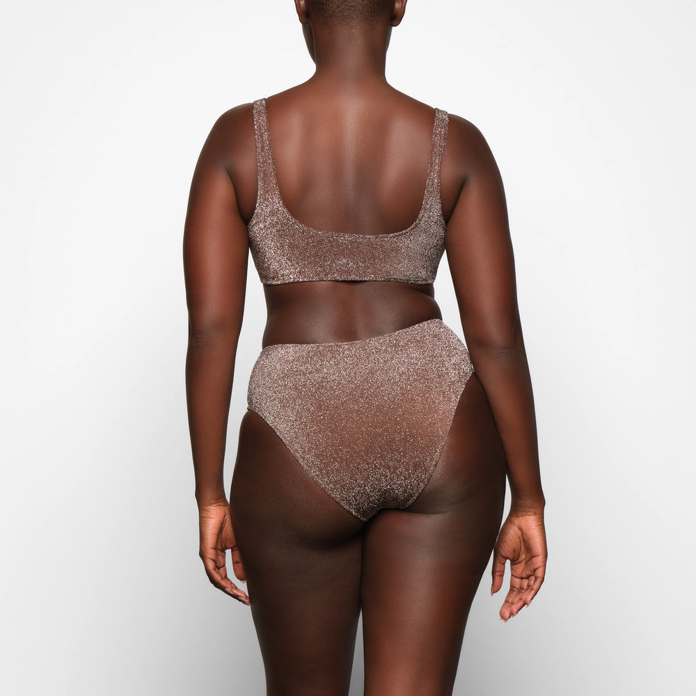 Skims GLITTER SWIM SCOOP BIKINI TOP Two Pieces Čokoláda | VLTU-95340