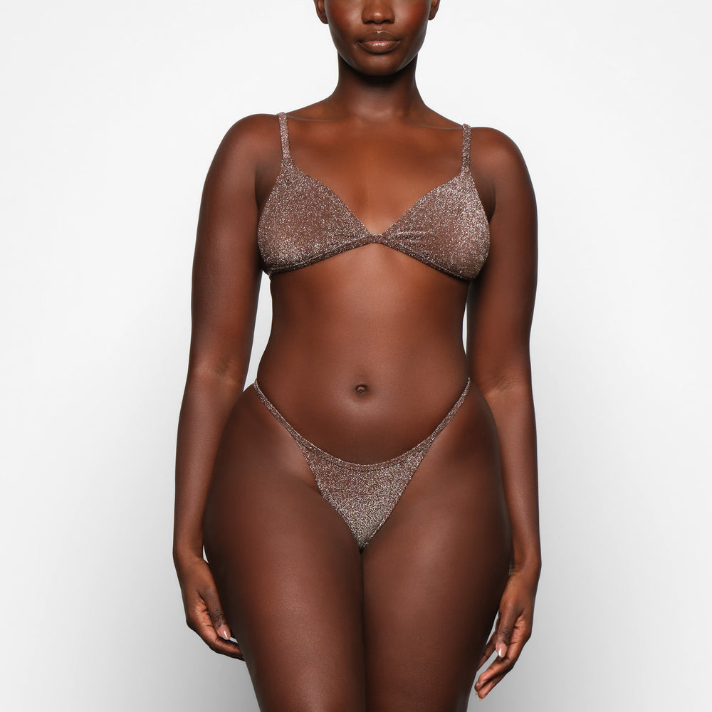 Skims GLITTER SWIM TRIANGLE BIKINI TOP Two Pieces Čokoláda | HJGW-60487
