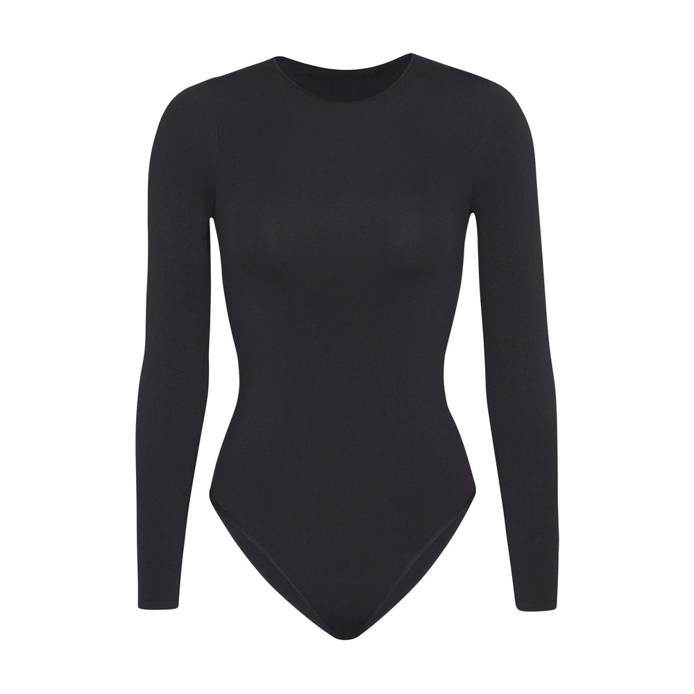 Skims LIGHT ESSENTIAL CREW NECK Long Sleeve Bodysuit Čierne | KPNI-06925