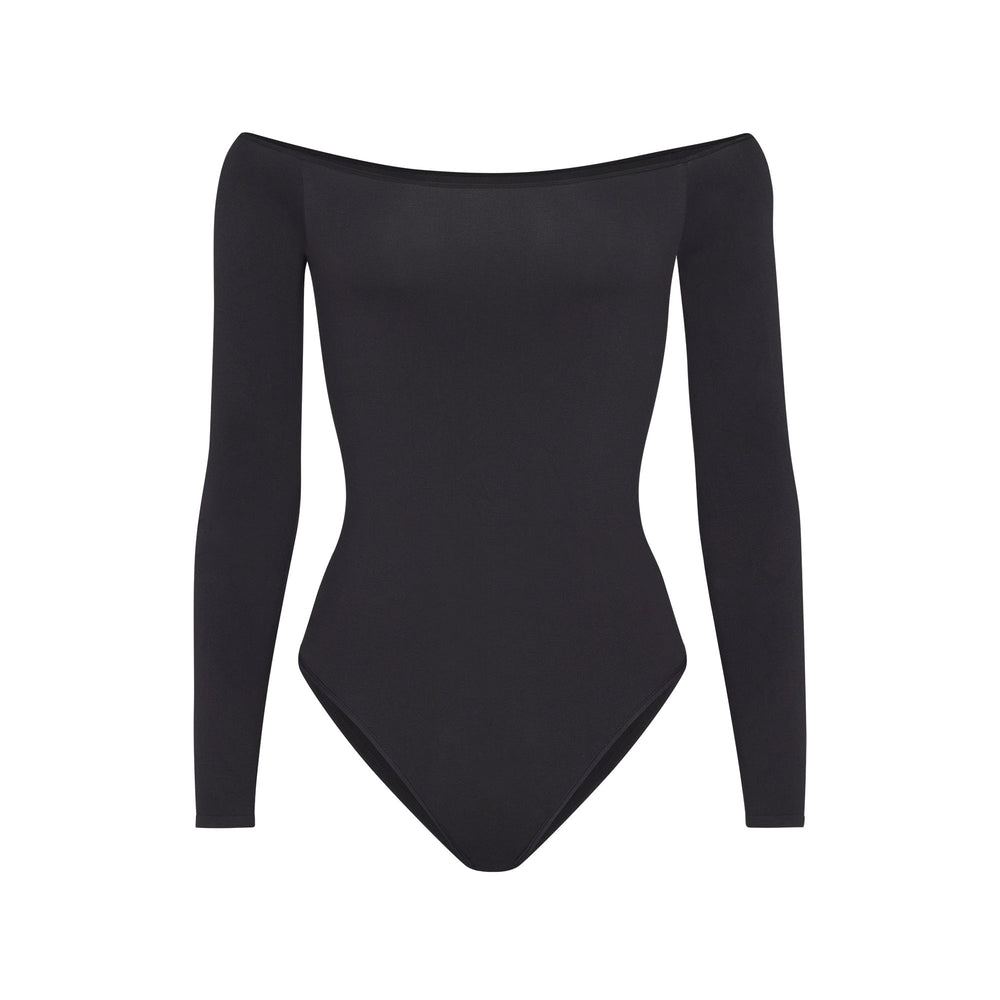 Skims LIGHT ESSENTIAL Off The Shoulder Bodysuit Čierne | CLWS-26018