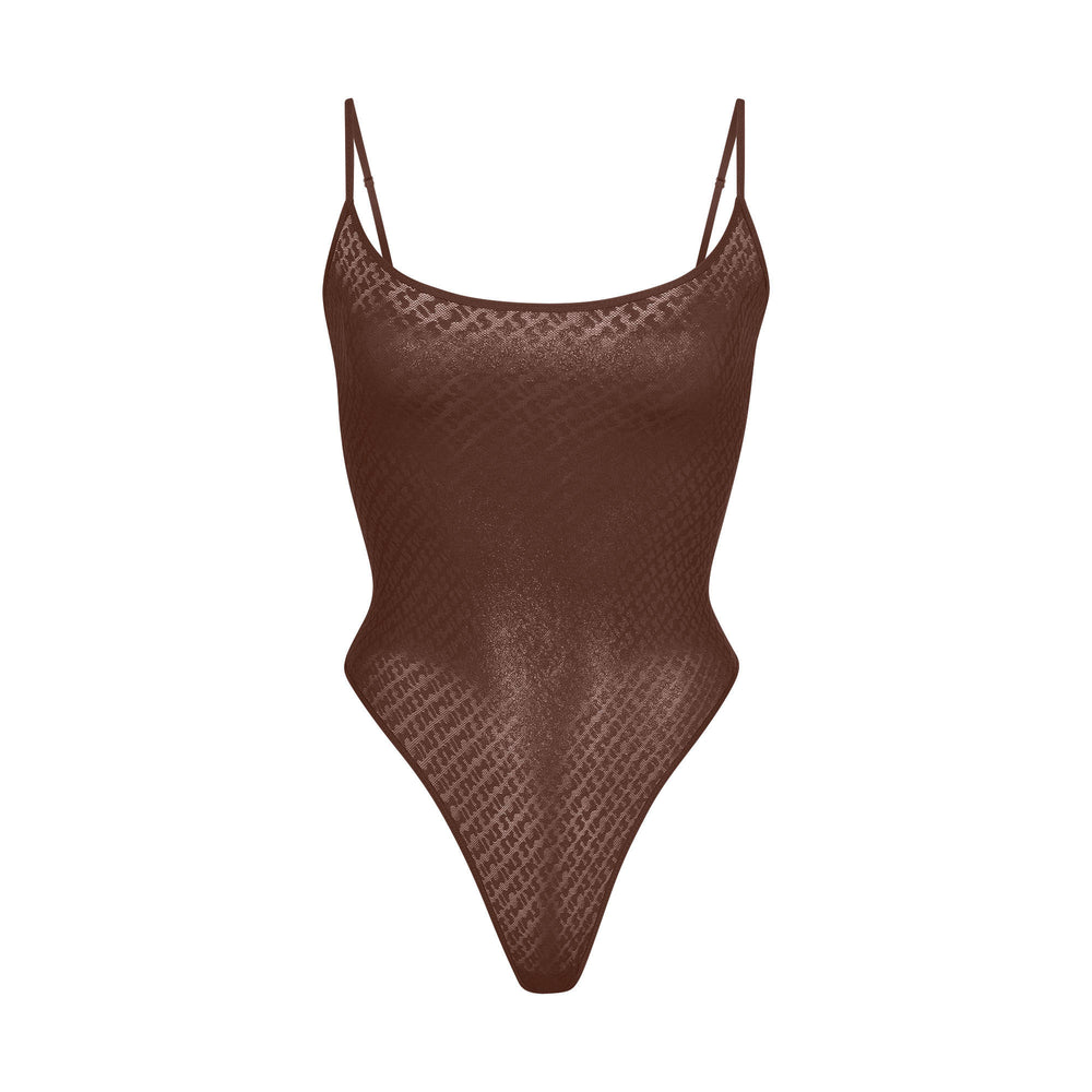 Skims LOGO MESH FOIL Cami Bodysuit Čokoláda | LCED-14375