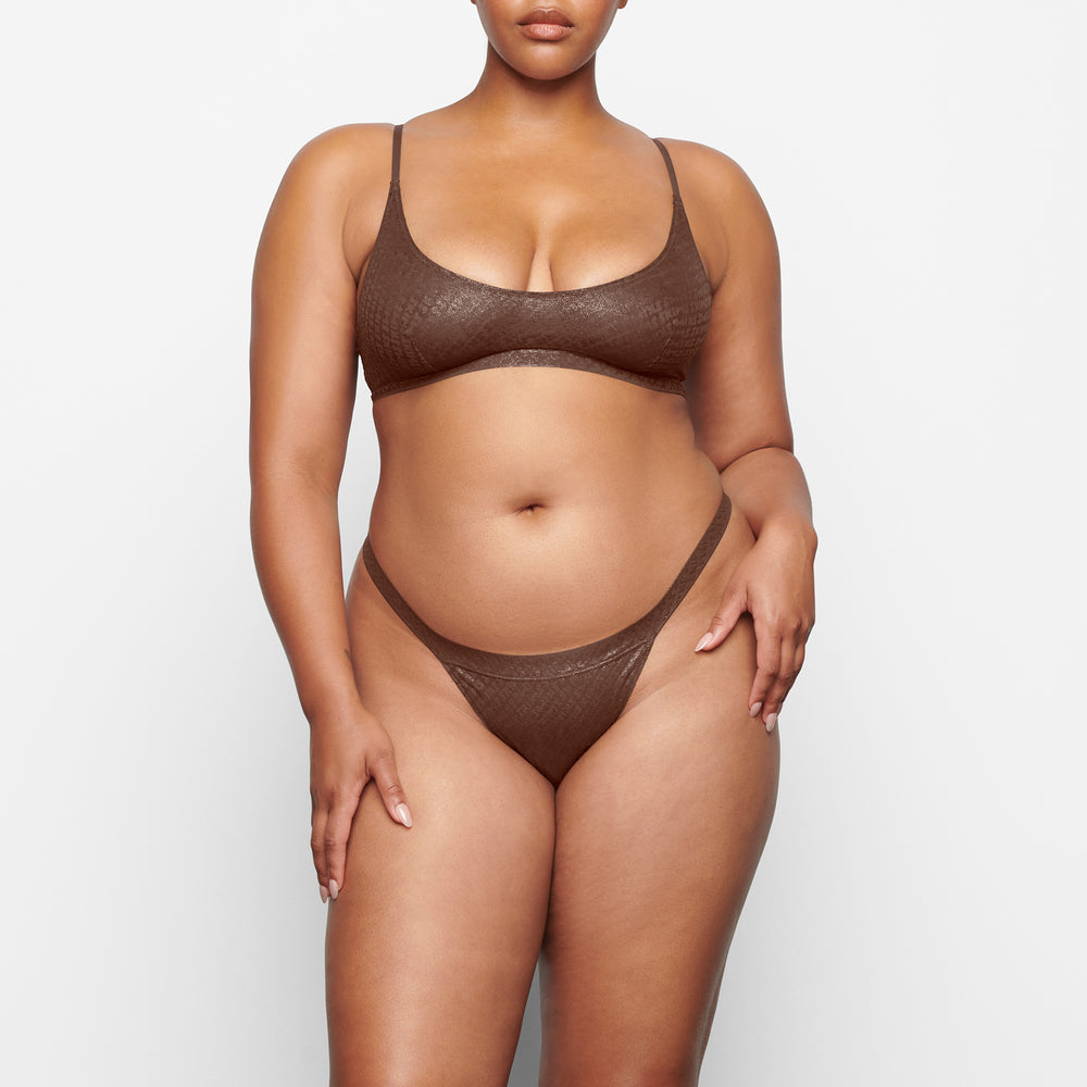 Skims LOGO MESH FOIL SKIMPY TRIANGLE Bralette Čokoláda | QGDE-64701