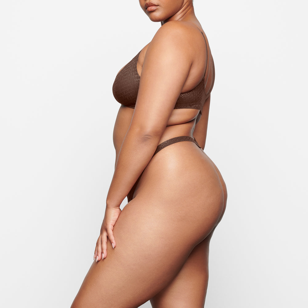Skims LOGO MESH FOIL SKIMPY TRIANGLE Bralette Čokoláda | QGDE-64701