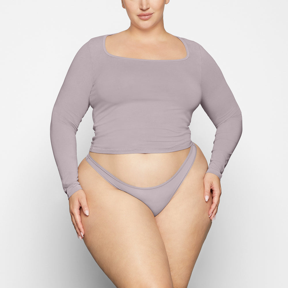 Skims NEW VINTAGE SCOOP LONG SLEEVE T-shirt Strieborne | VDQZ-26801