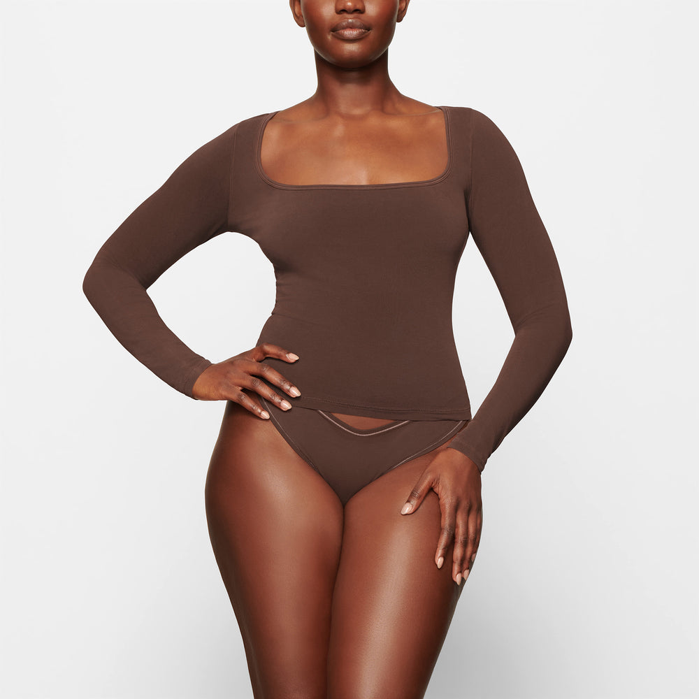 Skims NEW VINTAGE SCOOP LONG SLEEVE T-shirt Čokoláda | VZRL-35076