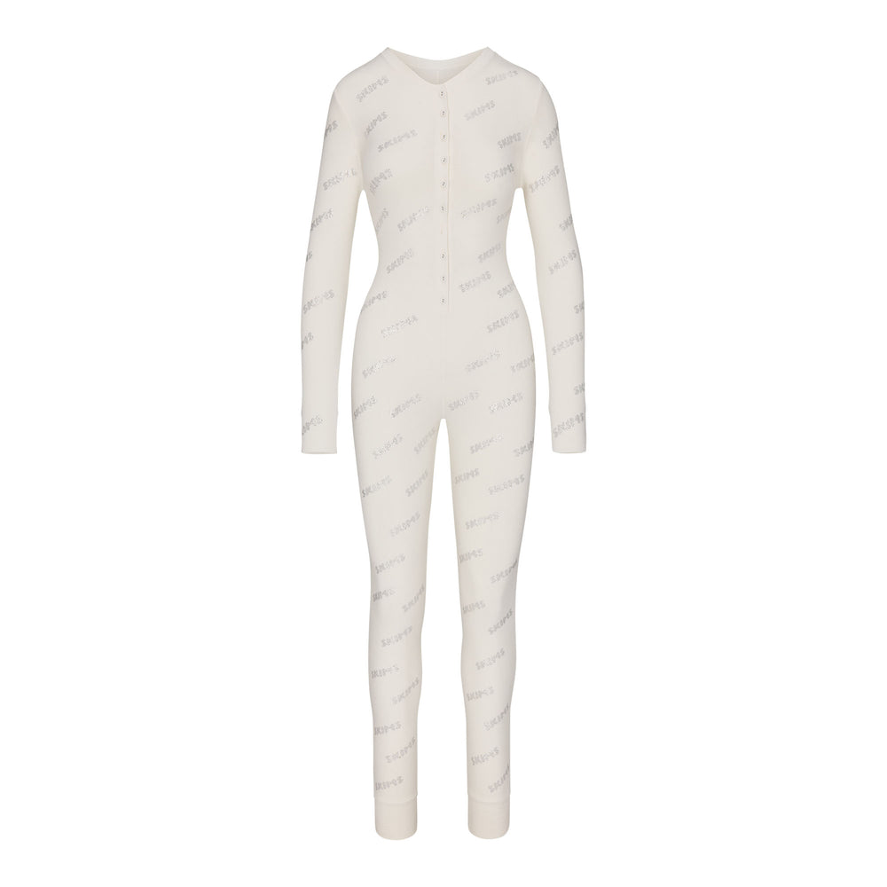 Skims RHINESTONE LOGO POINTELLE Onesie Biele | ROPC-83764