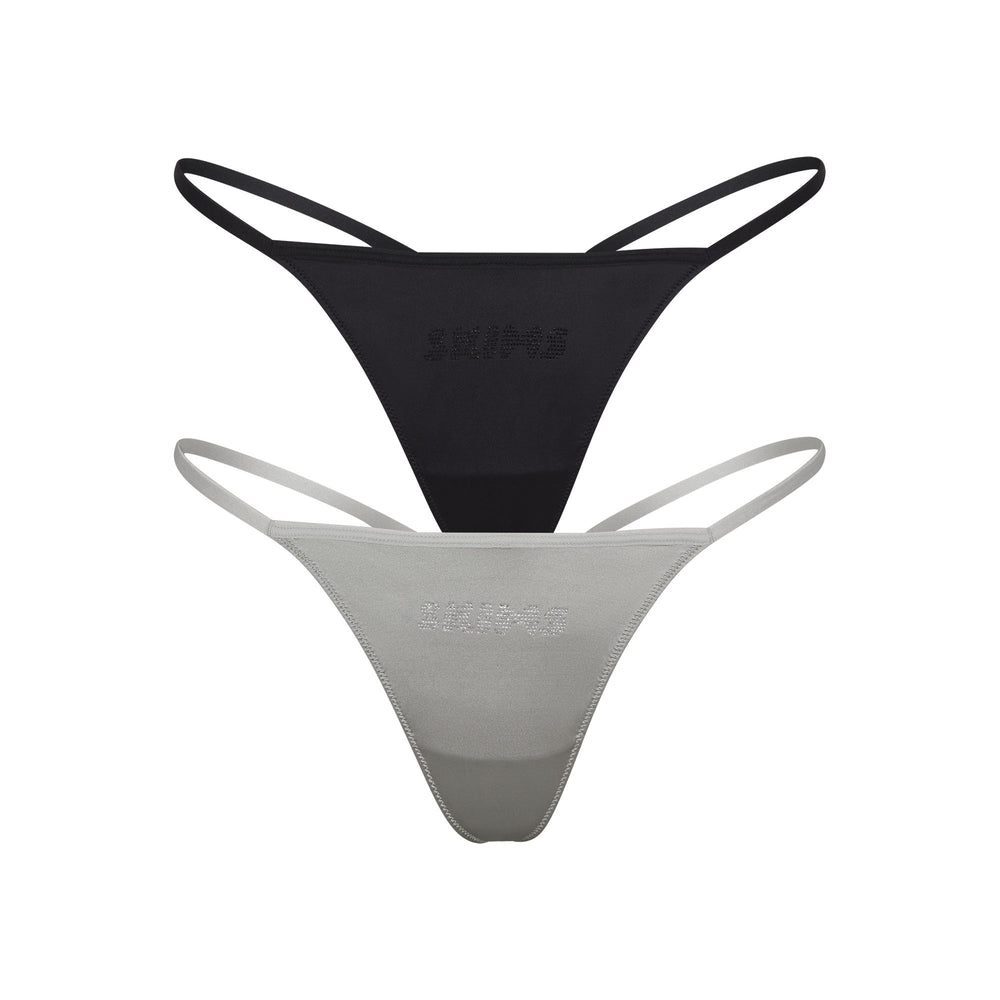 Skims RHINESTONE STRETCH SATIN STRING PACK Thong Čierne | AIDU-02318