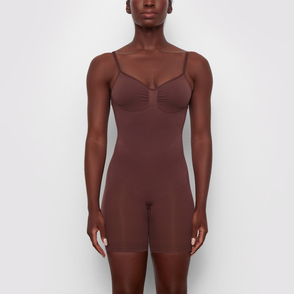Skims SEAMLESS SCULPT MID THIGH Low Back Bodysuit Čokoláda | VKLI-65129