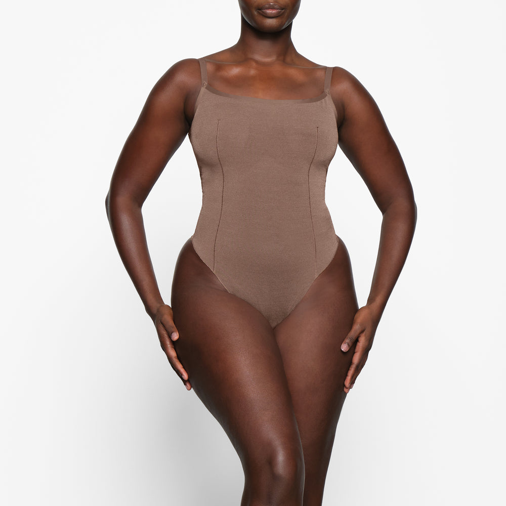 Skims SHEER SCULPT THONG Bodysuit Hnede | BJWI-16940