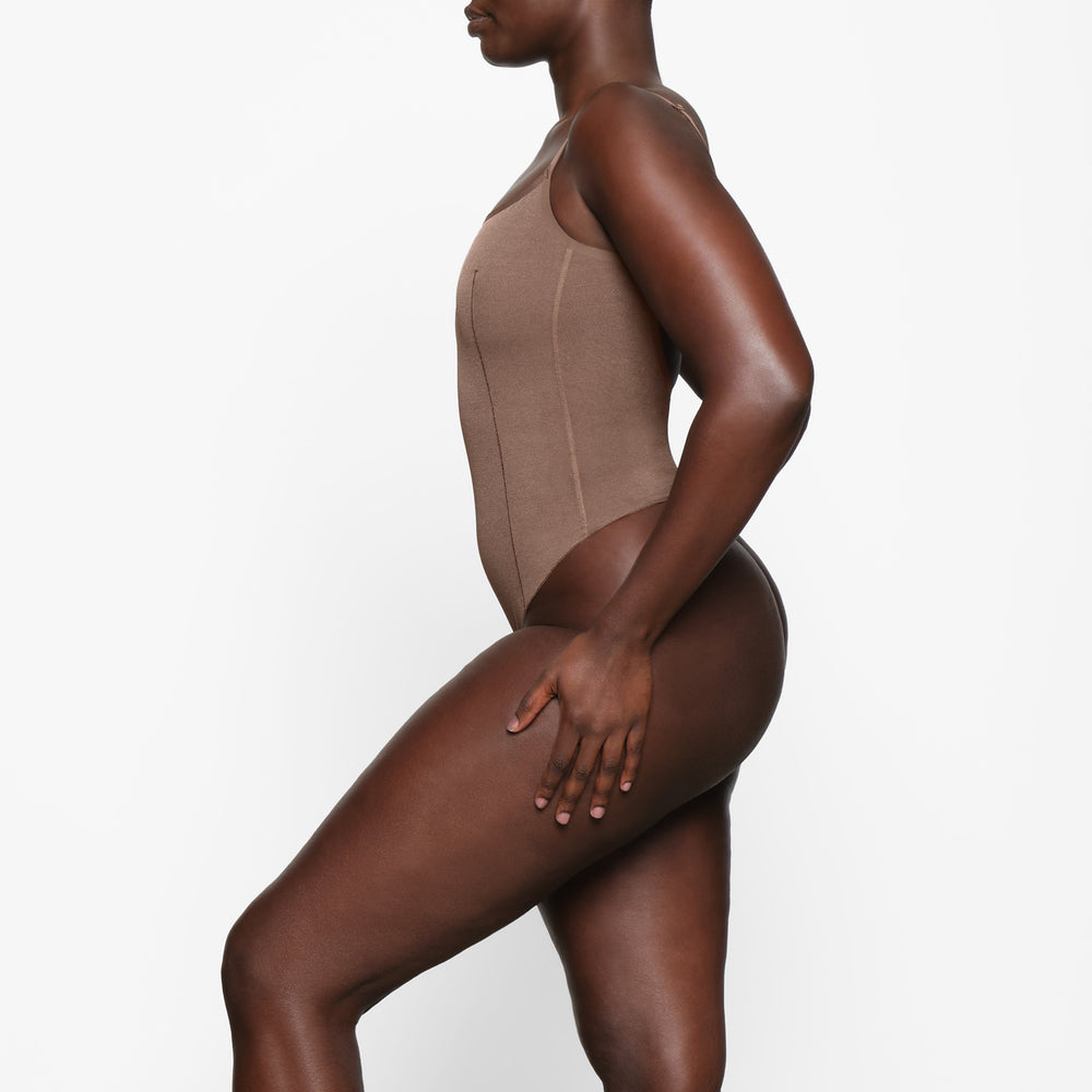 Skims SHEER SCULPT THONG Bodysuit Hnede | BJWI-16940