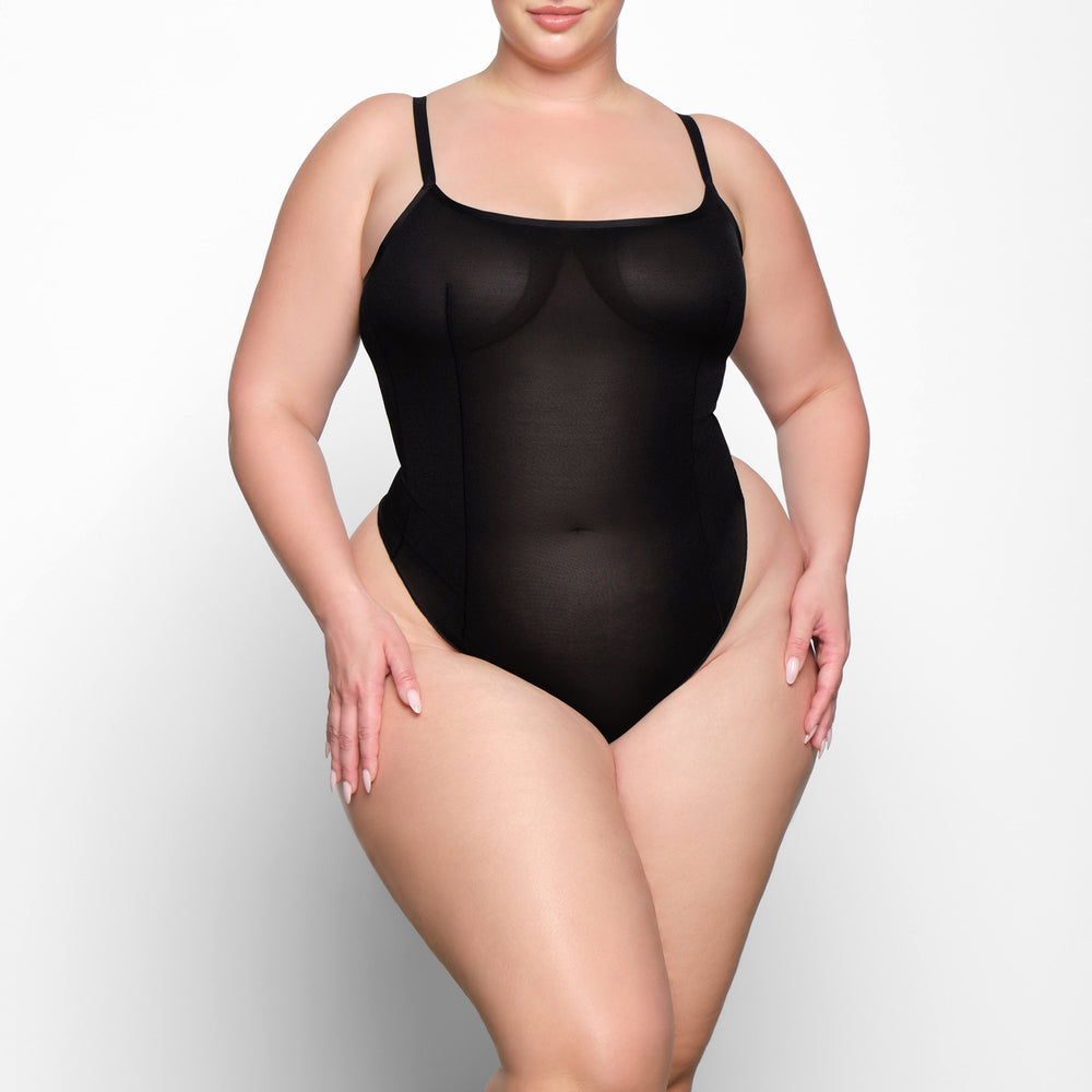 Skims SHEER SCULPT THONG Bodysuit Čierne | FSGA-82059