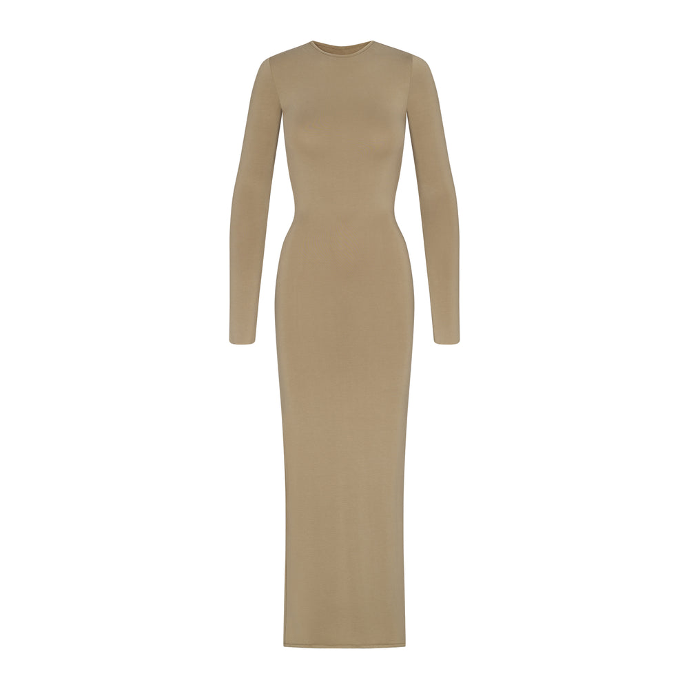 Skims SMOOTH LOUNGE CREW NECK LONG SLEEVE Dress Hnedožltý | DIRU-59207