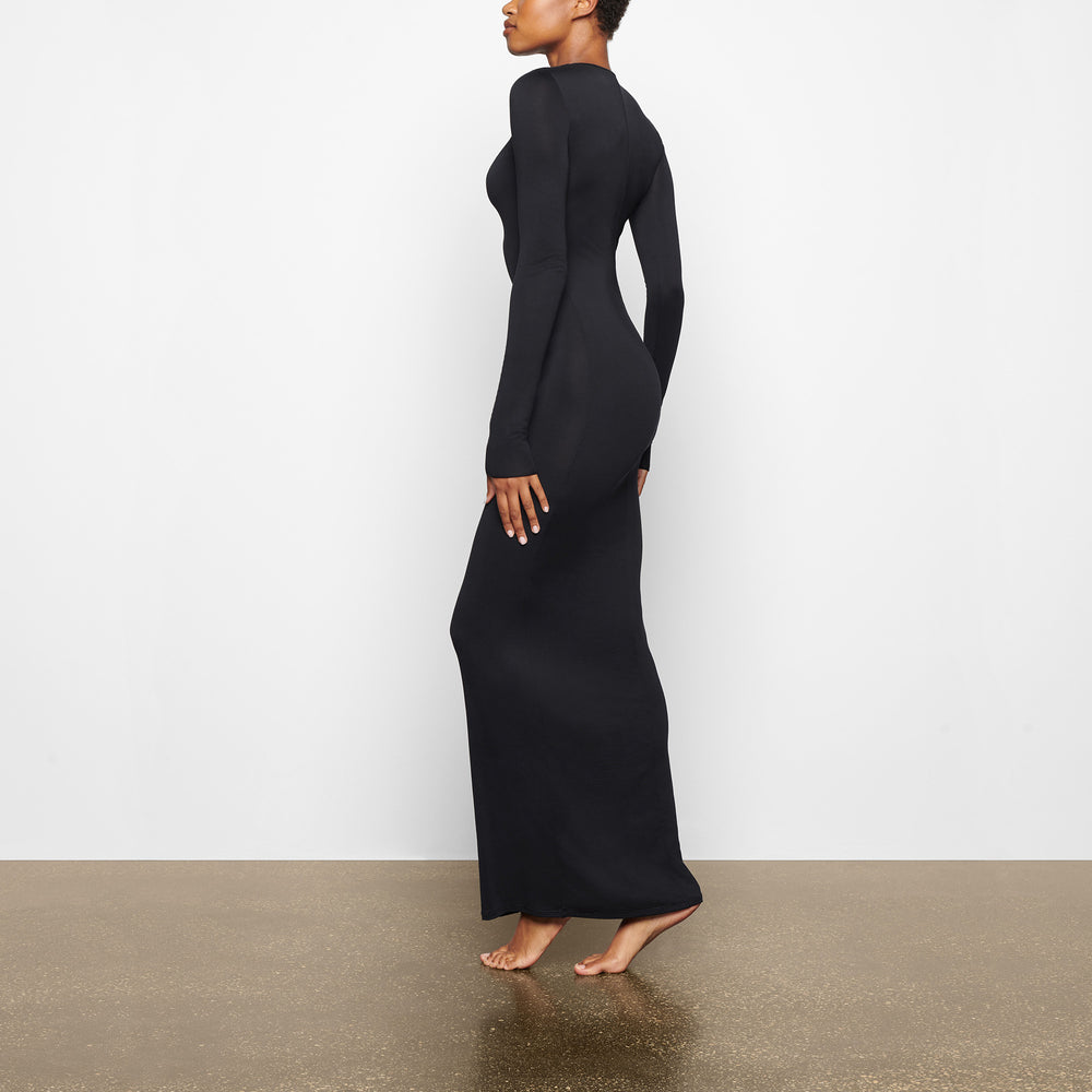 Skims SMOOTH LOUNGE CREW NECK LONG SLEEVE Dress Čierne | LEUJ-81709