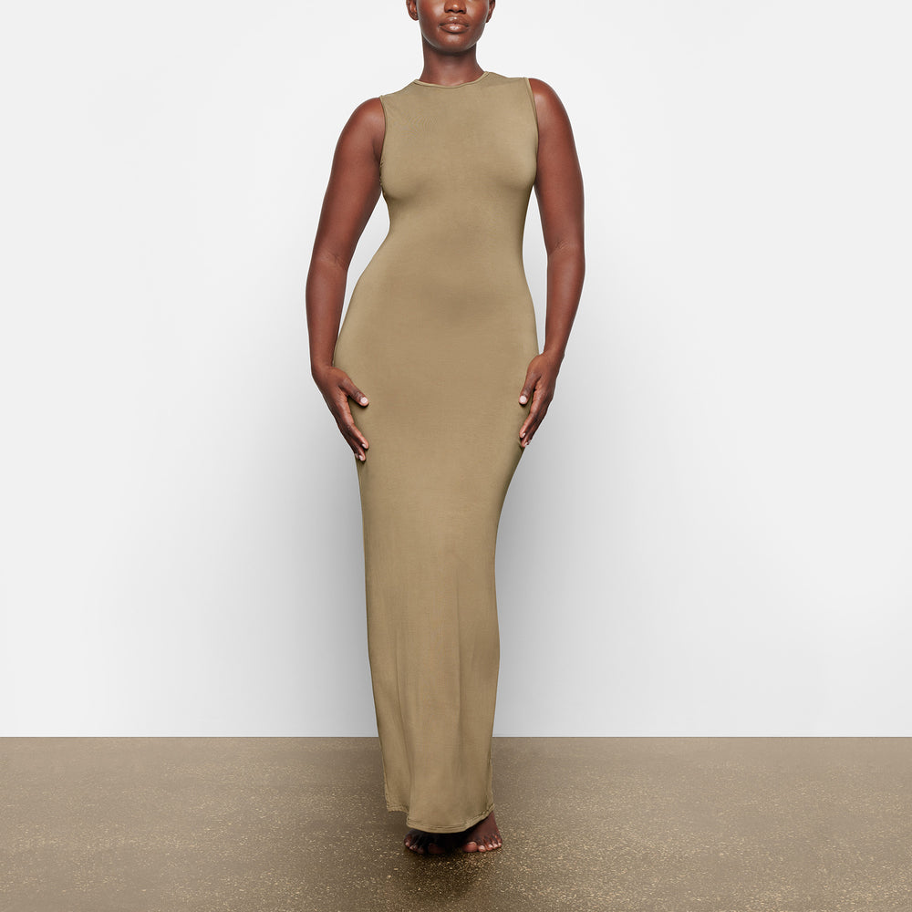 Skims SMOOTH LOUNGE CREW NECK SLEEVELESS Dress Hnedožltý | RBHX-14089