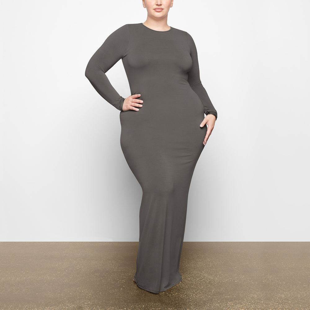 Skims SMOOTH LOUNGE LONG SLEEVE OPEN BACK Dress Tmavo Siva | SBLX-01293