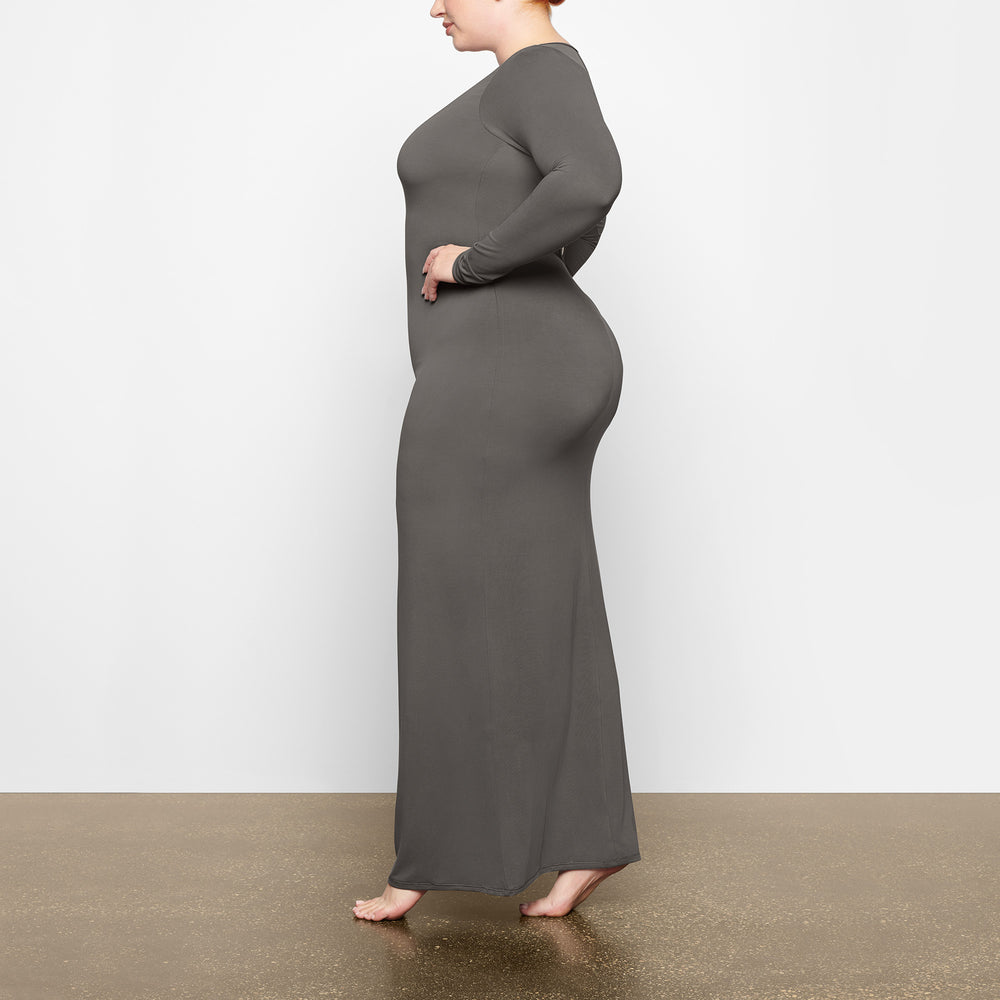 Skims SMOOTH LOUNGE LONG SLEEVE OPEN BACK Dress Tmavo Siva | SBLX-01293