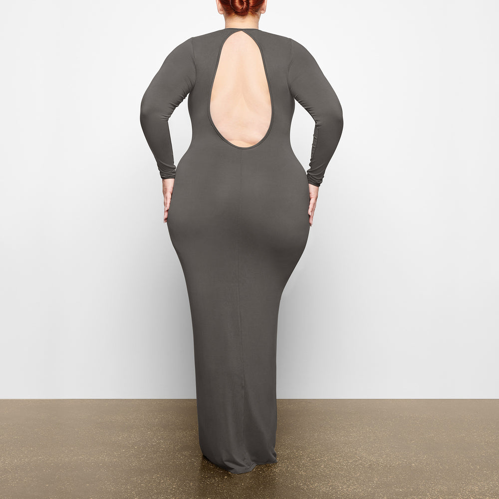 Skims SMOOTH LOUNGE LONG SLEEVE OPEN BACK Dress Tmavo Siva | SBLX-01293