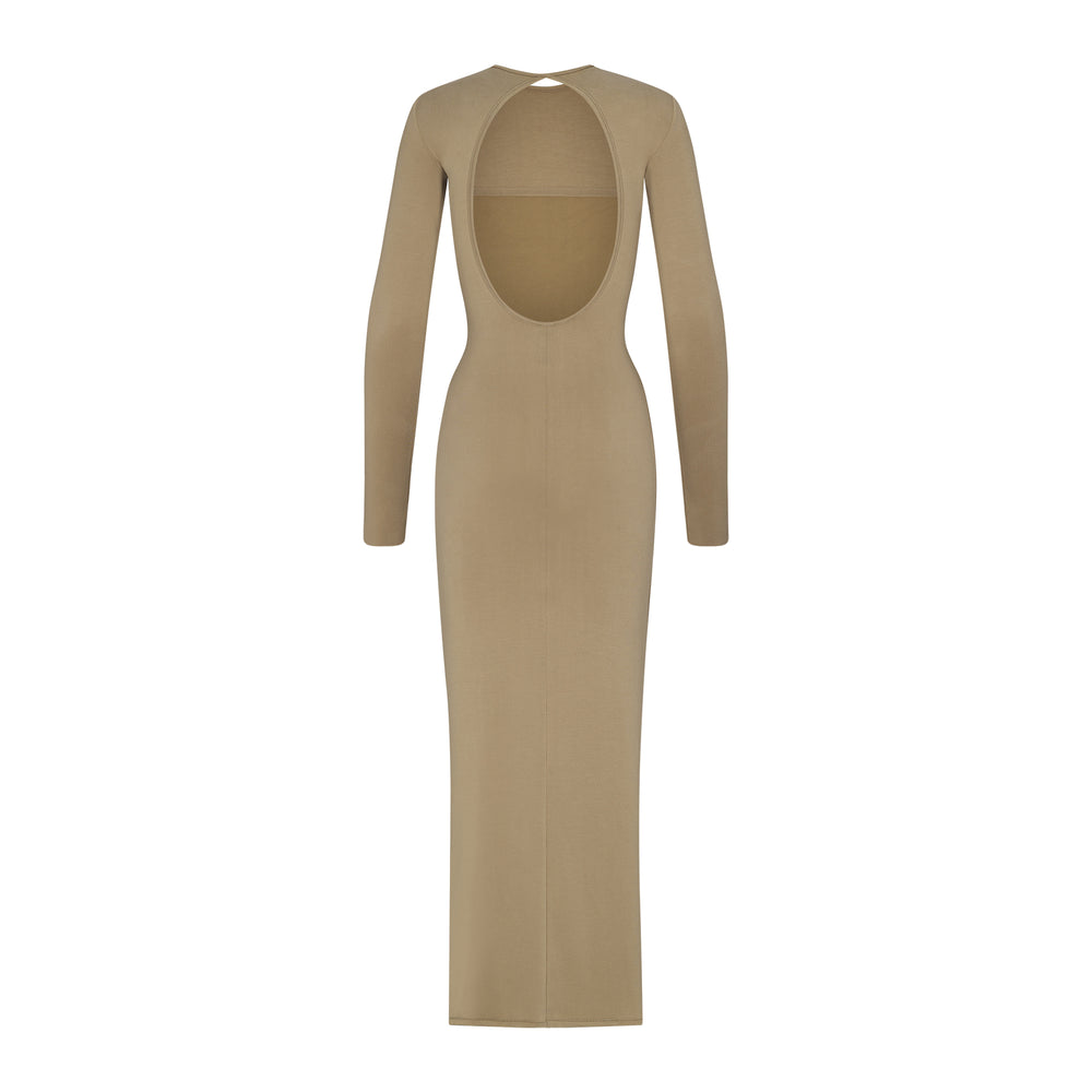 Skims SMOOTH LOUNGE LONG SLEEVE OPEN BACK Dress Hnedožltý | TLVY-14973