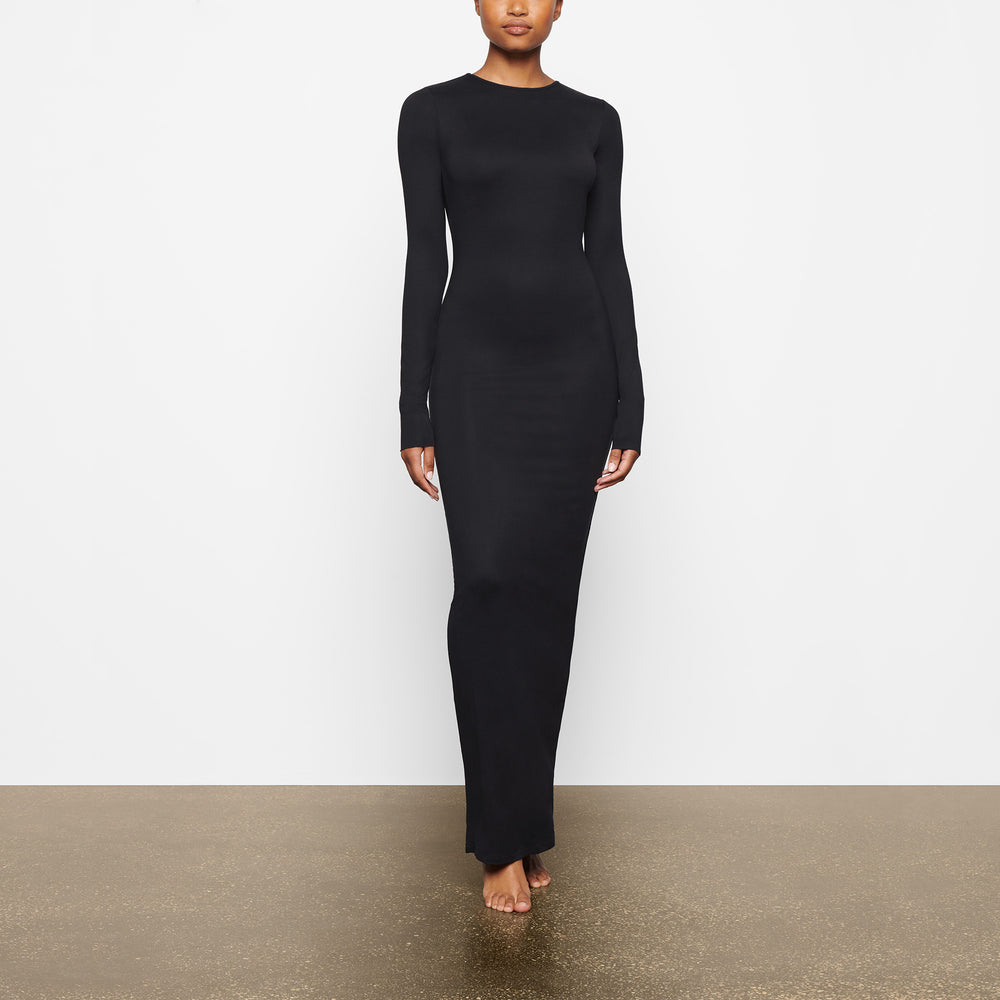 Skims SMOOTH LOUNGE LONG SLEEVE OPEN BACK Dress Čierne | ZRCG-02837