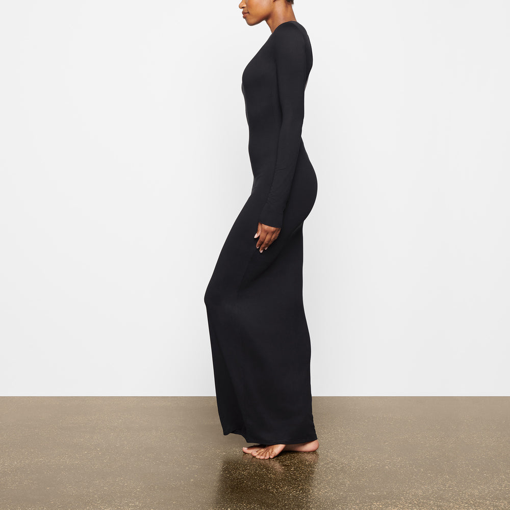 Skims SMOOTH LOUNGE LONG SLEEVE OPEN BACK Dress Čierne | ZRCG-02837