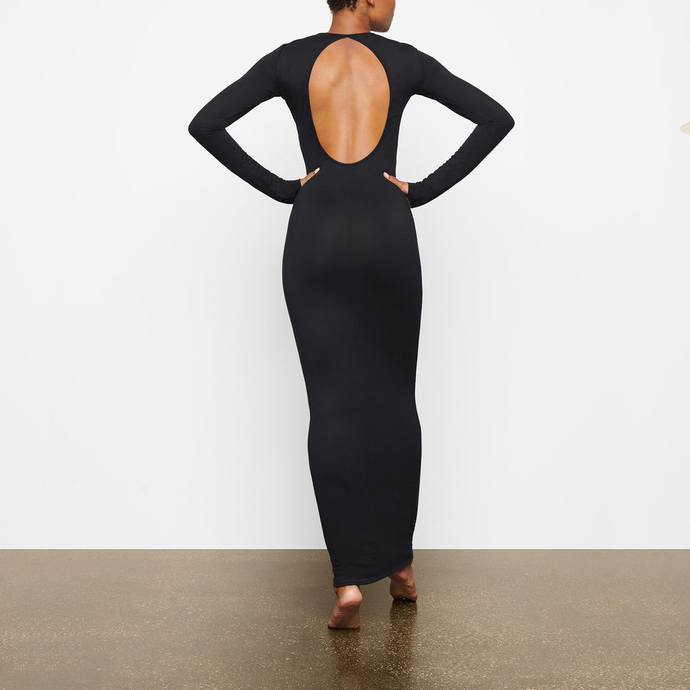 Skims SMOOTH LOUNGE LONG SLEEVE OPEN BACK Dress Čierne | ZRCG-02837