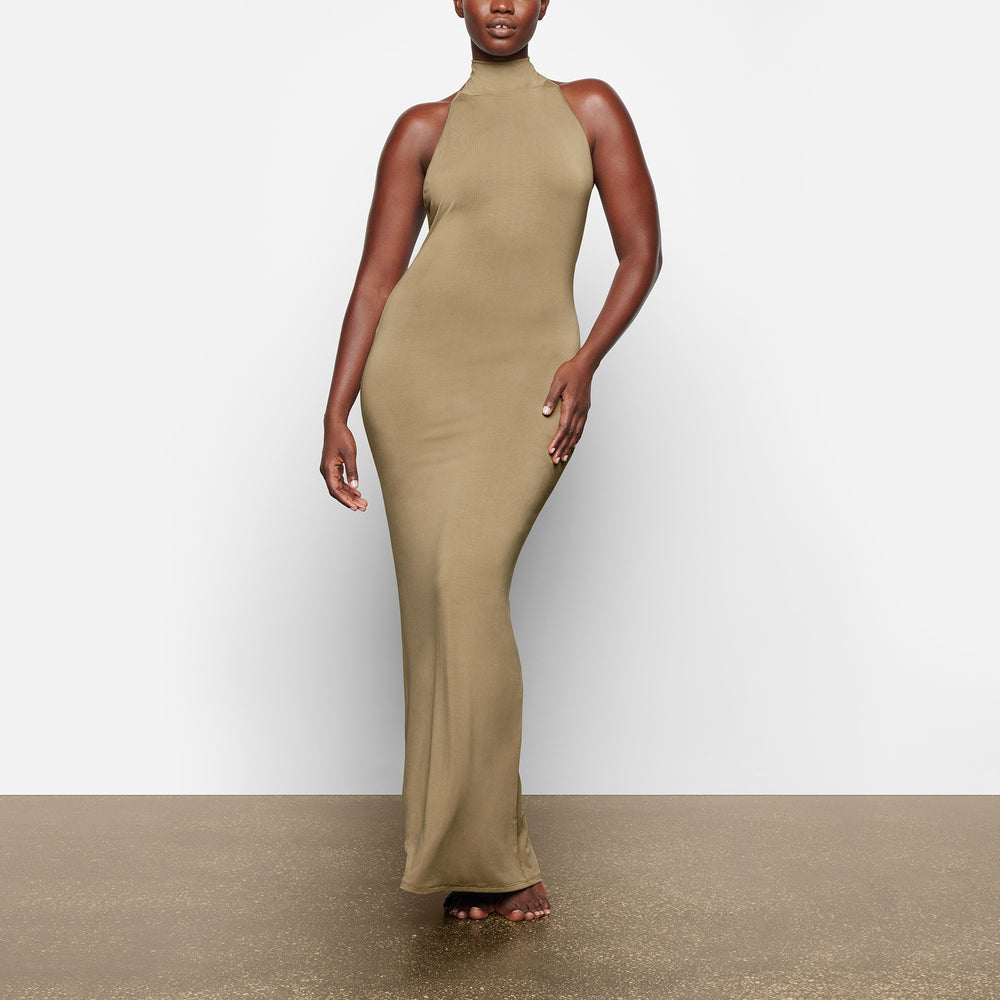Skims SMOOTH LOUNGE LOW BACK HALTER Dress Hnedožltý | WTCG-35872