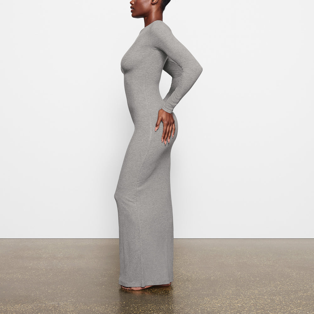 Skims SOFT LOUNGE CREW NECK LONG Dress Siva | SILO-19640