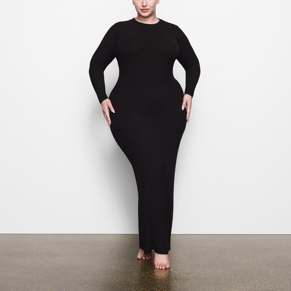 Skims SOFT LOUNGE CREW NECK LONG Dress Čierne | MKZG-49610
