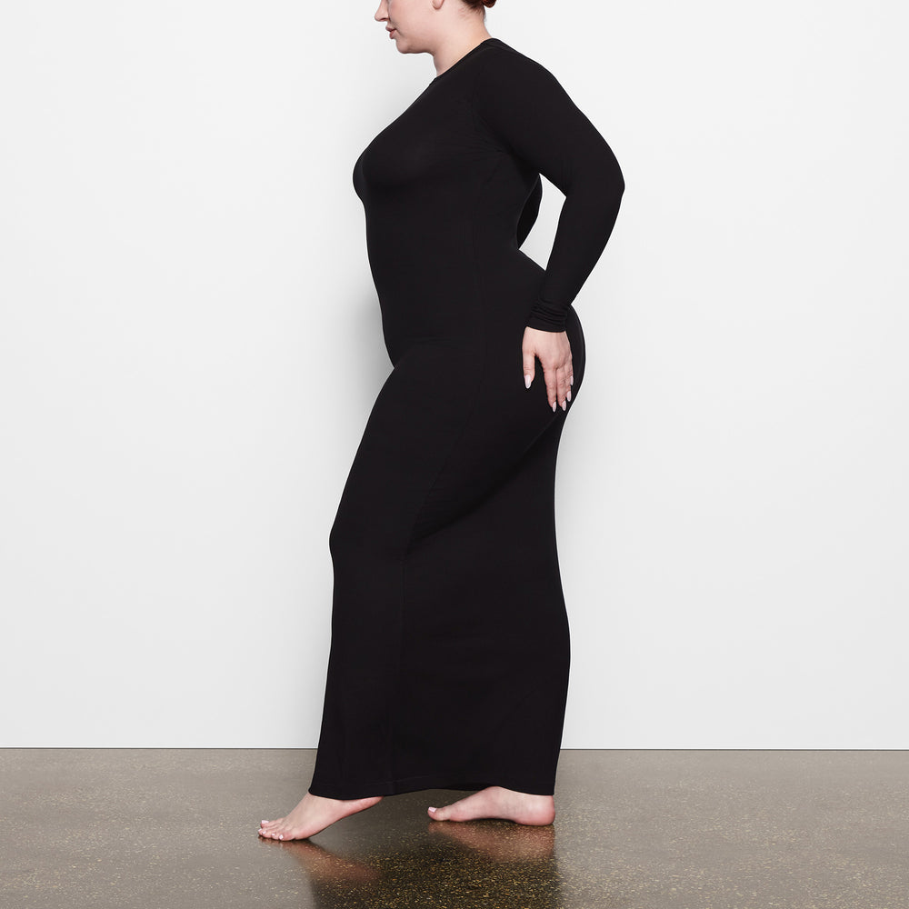 Skims SOFT LOUNGE CREW NECK LONG Dress Čierne | MKZG-49610