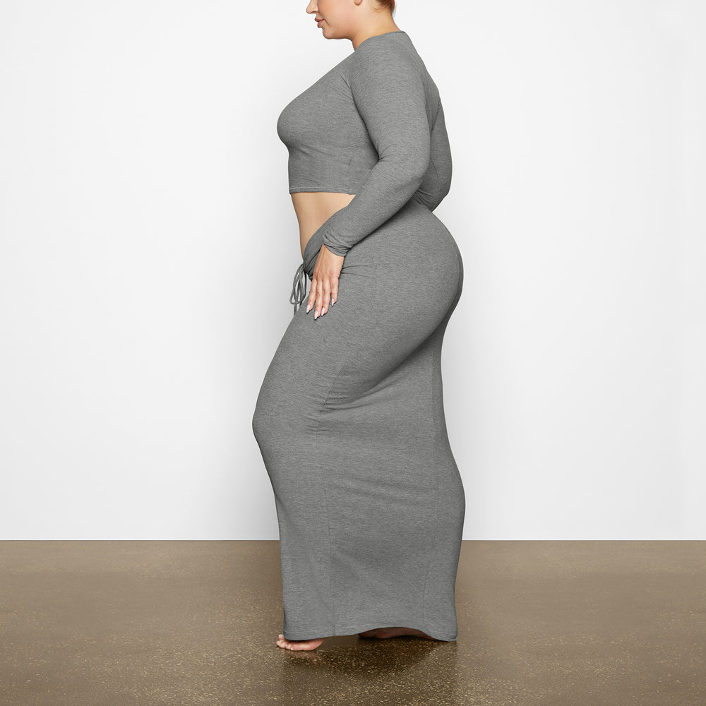 Skims SOFT LOUNGE LONG SLEEVE CROP TOP T-shirt Siva | MDNQ-24387