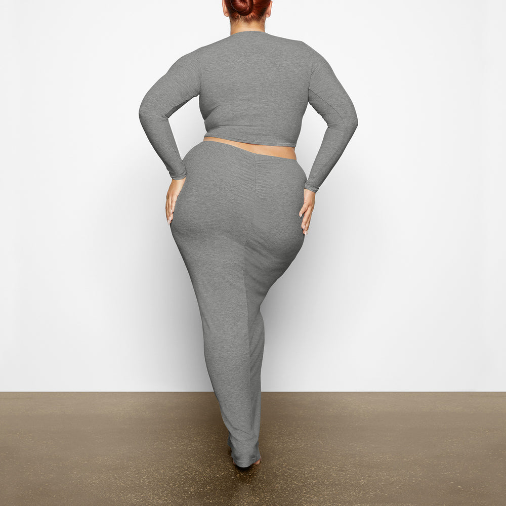 Skims SOFT LOUNGE LONG SLEEVE CROP TOP T-shirt Siva | MDNQ-24387