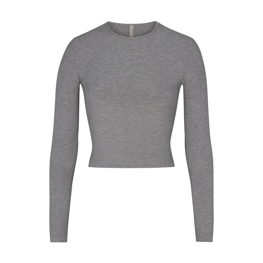 Skims SOFT LOUNGE LONG SLEEVE CROP TOP T-shirt Siva | MDNQ-24387