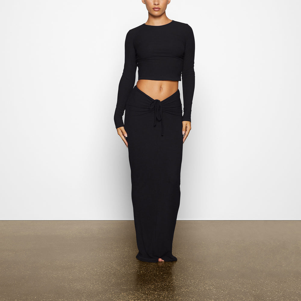 Skims SOFT LOUNGE LONG SLEEVE CROP TOP T-shirt Čierne | YLJE-35721