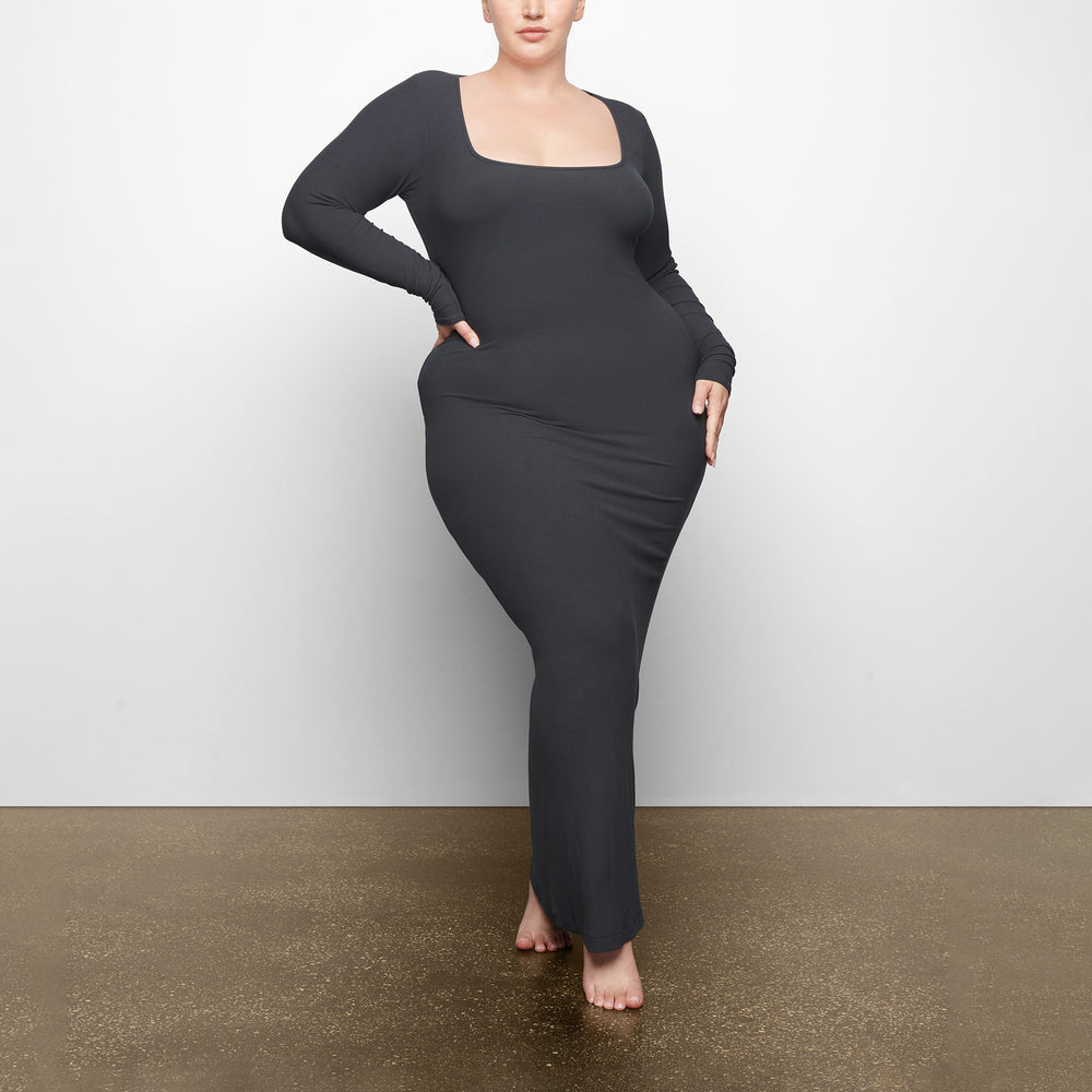 Skims SOFT LOUNGE LONG SLEEVE Dress Tmavo Siva | WTXH-59840