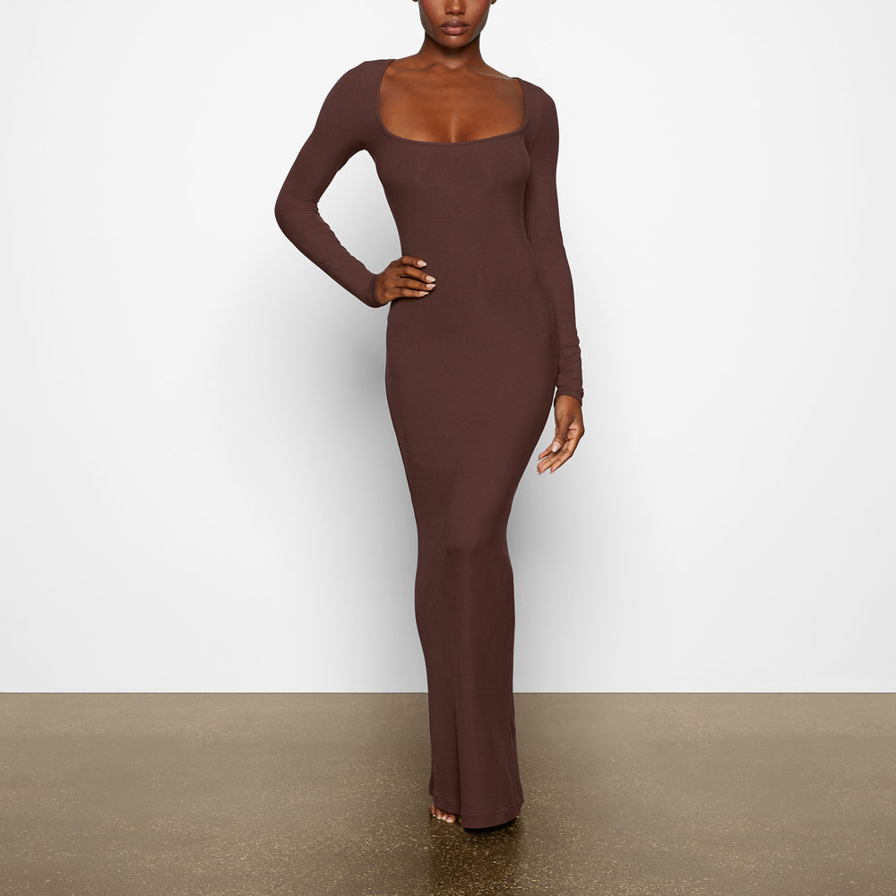 Skims SOFT LOUNGE LONG SLEEVE Dress Čokoláda | XZFN-31609