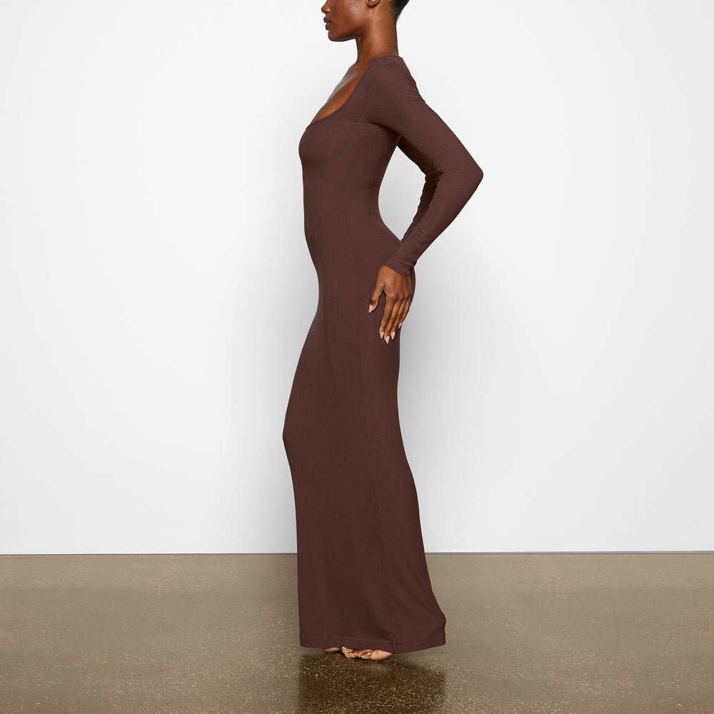 Skims SOFT LOUNGE LONG SLEEVE Dress Čokoláda | XZFN-31609