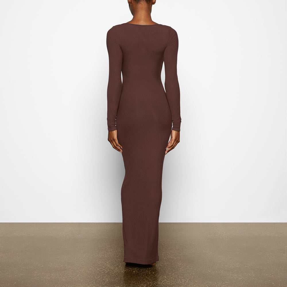 Skims SOFT LOUNGE LONG SLEEVE Dress Čokoláda | XZFN-31609