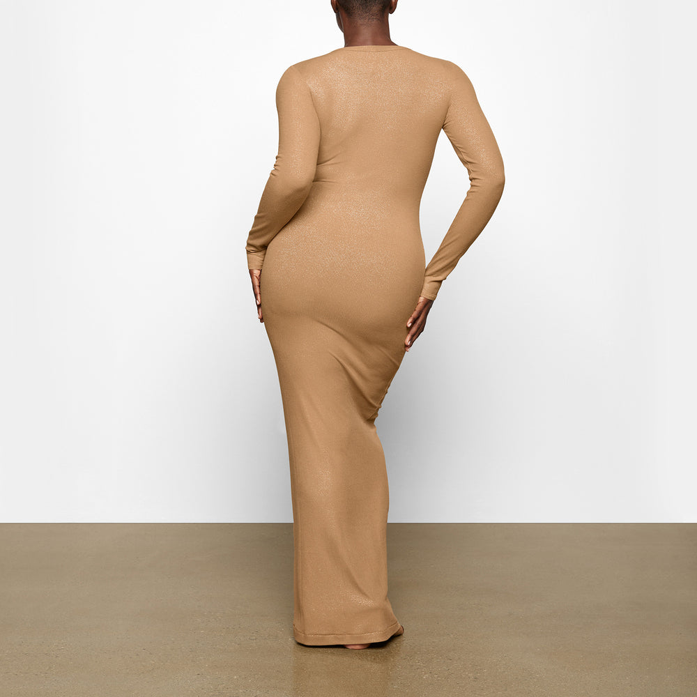 Skims SOFT LOUNGE SHIMMER CREW NECK LONG Dress Hnede | NVUA-10563