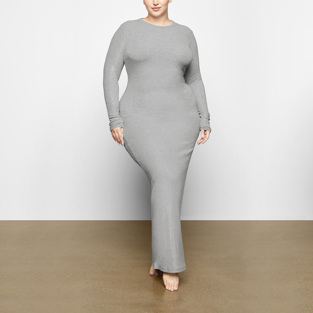 Skims SOFT LOUNGE SHIMMER CREW NECK LONG Dress Siva | REFW-65973