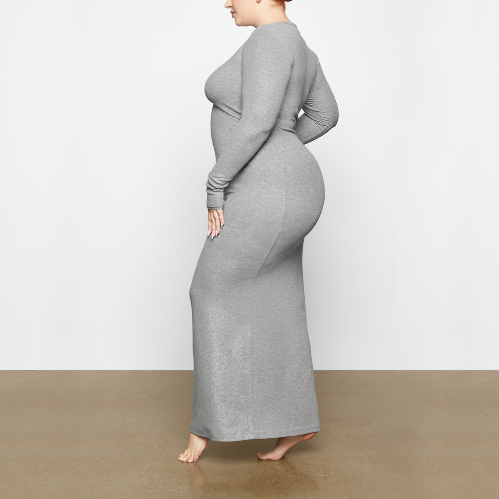Skims SOFT LOUNGE SHIMMER CREW NECK LONG Dress Siva | REFW-65973