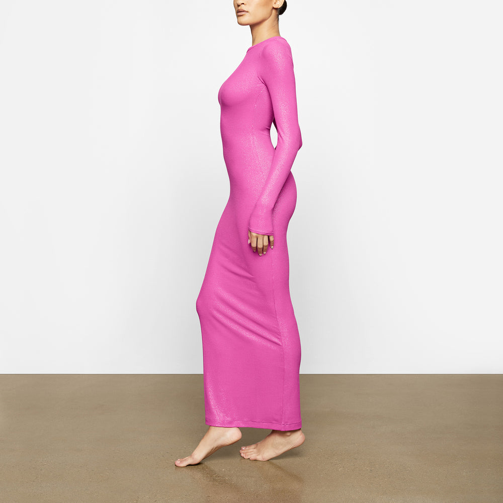 Skims SOFT LOUNGE SHIMMER CREW NECK LONG Dress Fuchsie | SDUN-35067