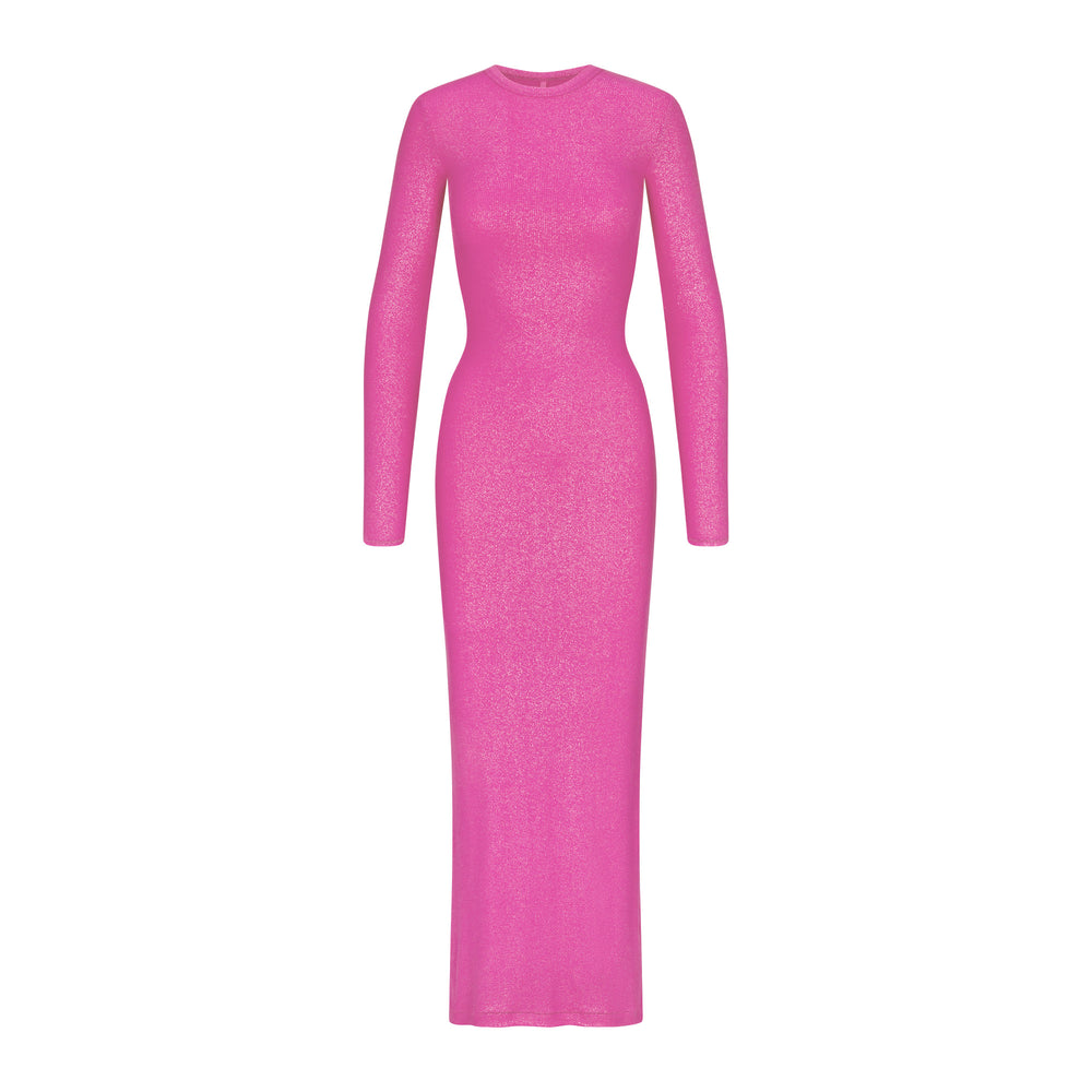 Skims SOFT LOUNGE SHIMMER CREW NECK LONG Dress Fuchsie | SDUN-35067