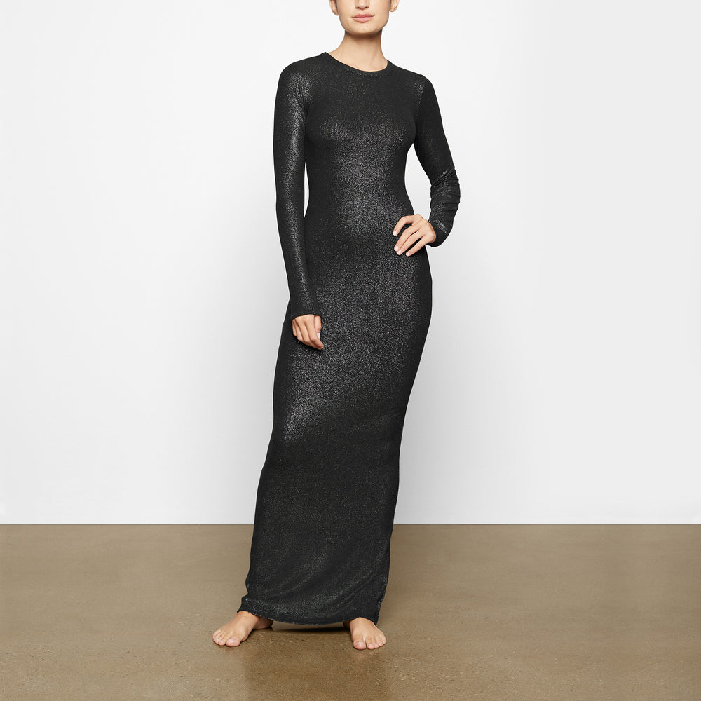 Skims SOFT LOUNGE SHIMMER CREW NECK LONG Dress Čierne | UCWO-45620