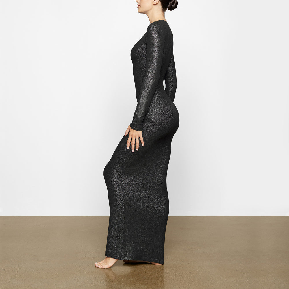 Skims SOFT LOUNGE SHIMMER CREW NECK LONG Dress Čierne | UCWO-45620