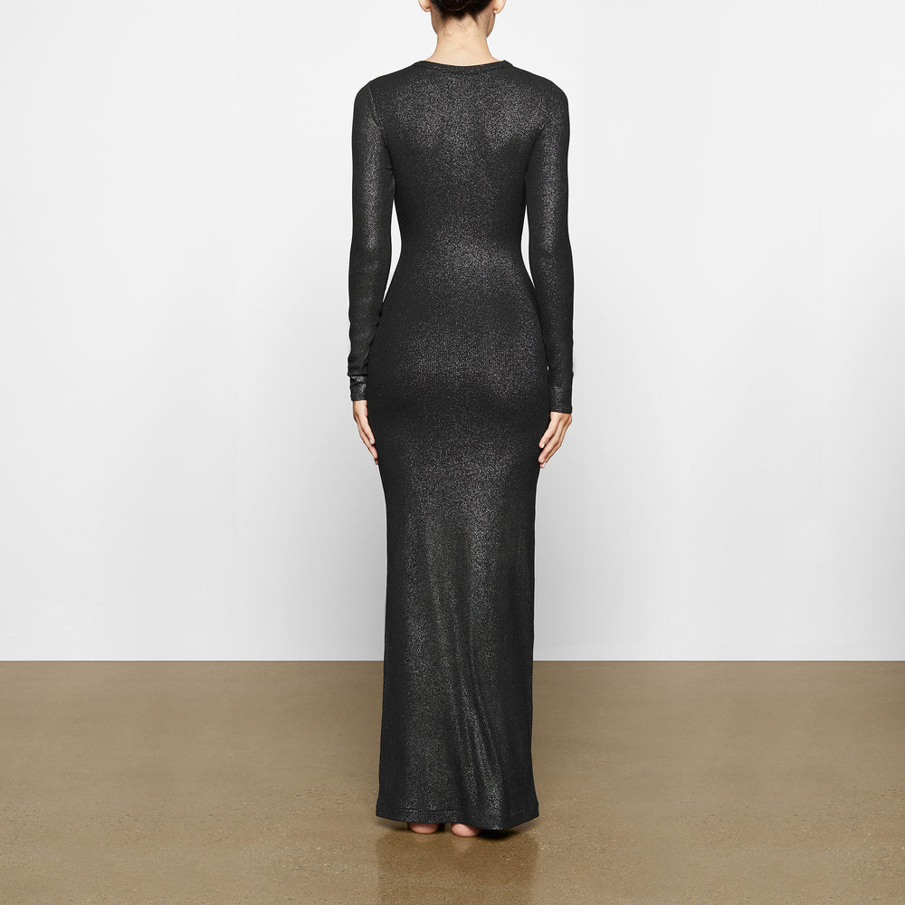 Skims SOFT LOUNGE SHIMMER CREW NECK LONG Dress Čierne | UCWO-45620