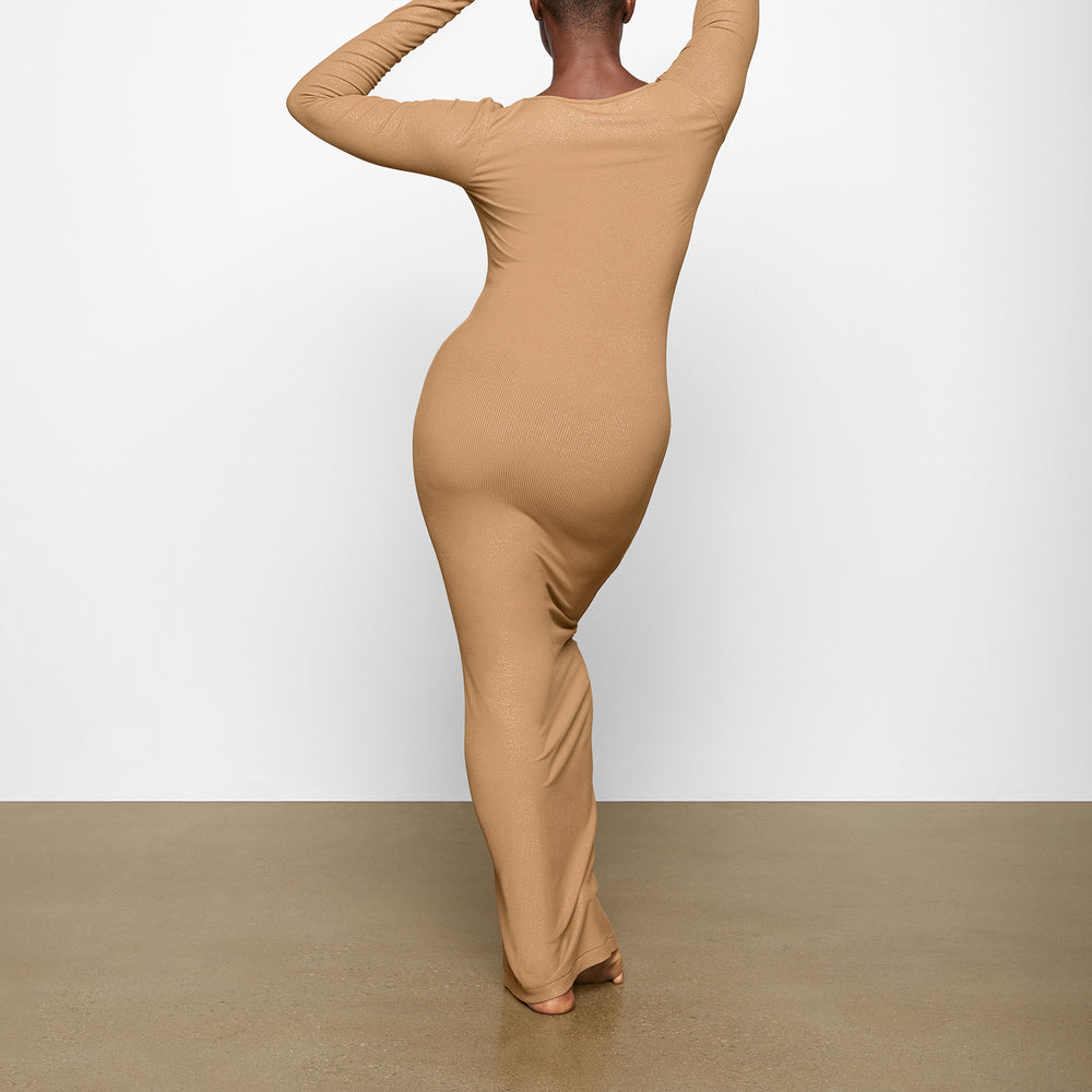 Skims SOFT LOUNGE SHIMMER LONG SLEEVE Dress Hnede | DXVJ-21985