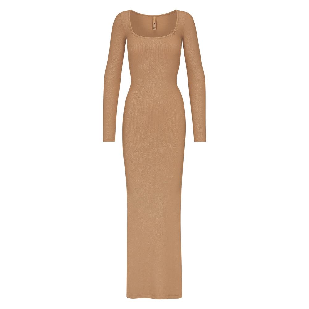 Skims SOFT LOUNGE SHIMMER LONG SLEEVE Dress Hnede | DXVJ-21985