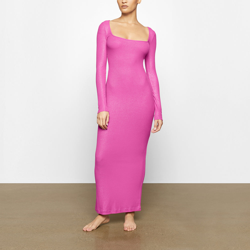 Skims SOFT LOUNGE SHIMMER LONG SLEEVE Dress Fuchsie | KECF-42735